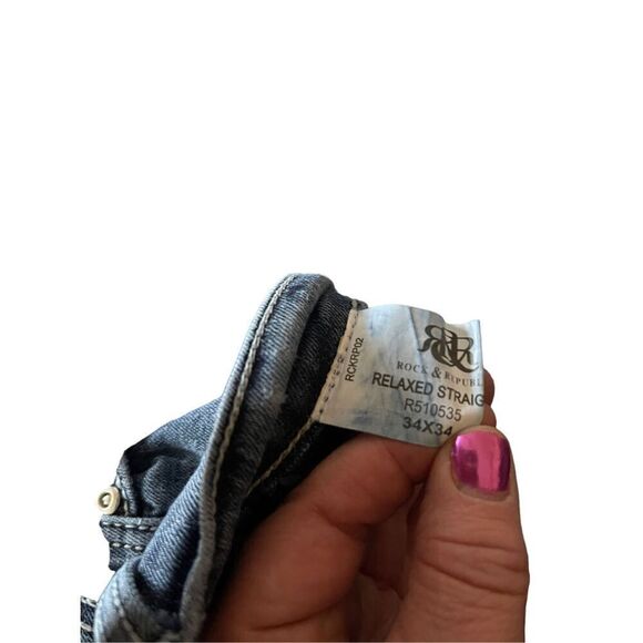 Rock & Republic Mens Dark-Wash Mid-Rise Relaxed Straight-Leg Jeans Size 34x34 - Picture 9 of 11